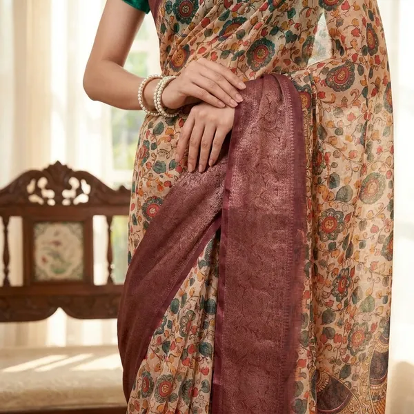 Elegance_Brown_Net_Work_Long_Gown