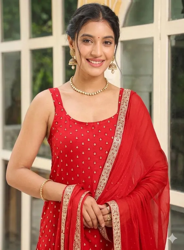 Red_Reyon_Kurta_Set_For_Women