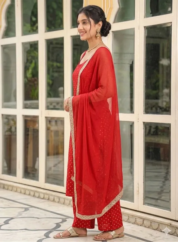 Red_Reyon_Kurta_Set_For_Women