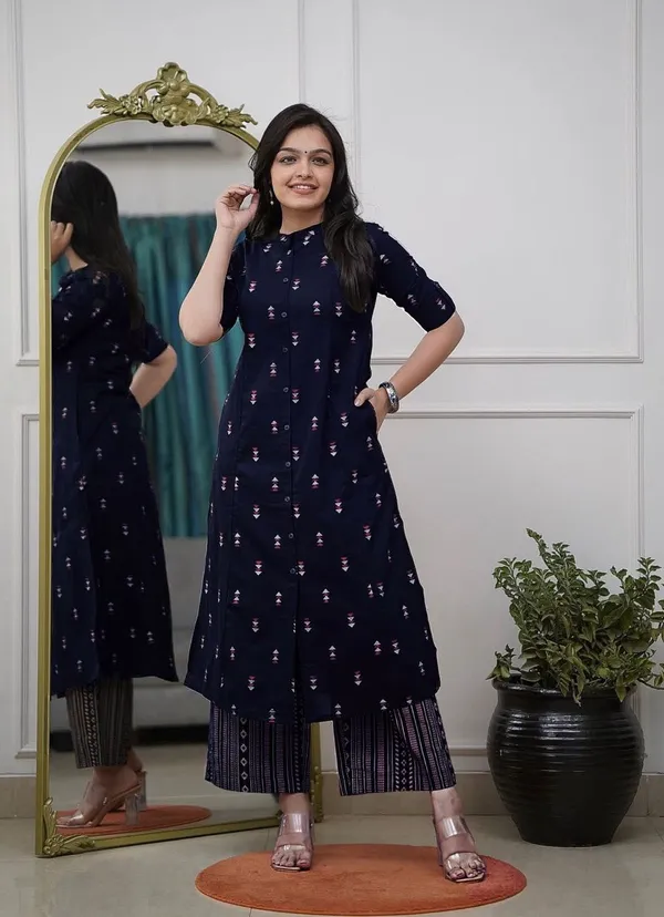 Navy_Blue_Reyon_Kurta_And_Pant_For_Women