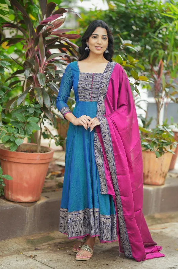 Blue_Vichitra_Anarkali_With_Dupatta_For_Women