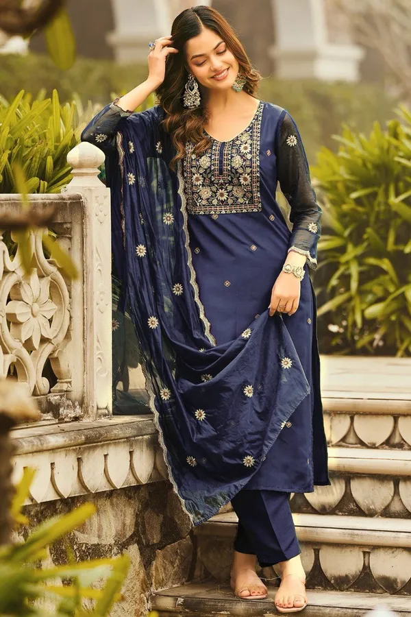 Navy_Blue_Heavy_Reyon_Kurta_Set_For_Women