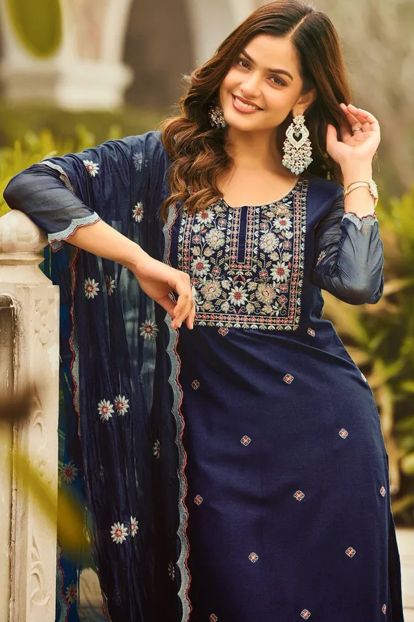 Navy_Blue_Heavy_Reyon_Kurta_Set_For_Women