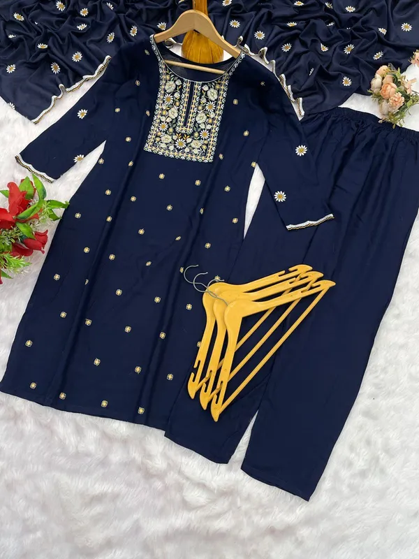 Navy_Blue_Heavy_Reyon_Kurta_Set_For_Women