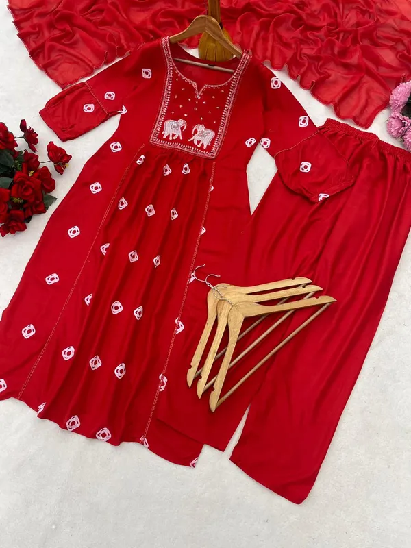 Red_Reyon_Kurta_Set_For_Women