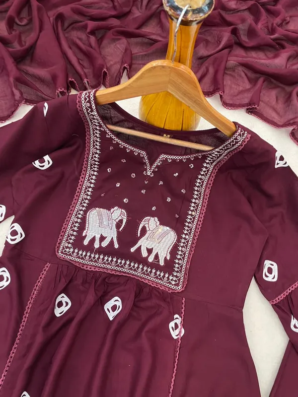 Wine_Reyon_Kurta_Set_For_Women
