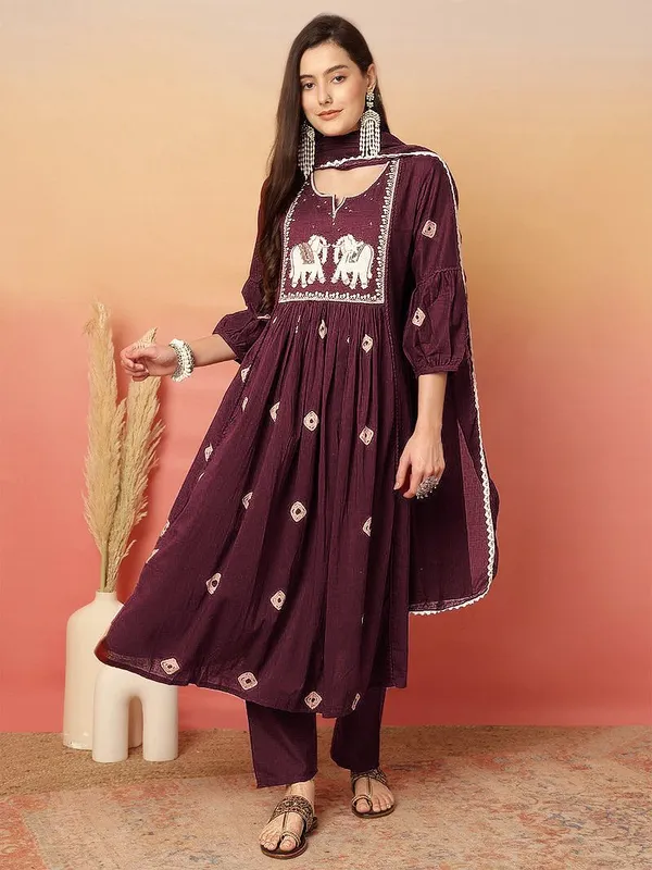 Wine_Reyon_Kurta_Set_For_Women
