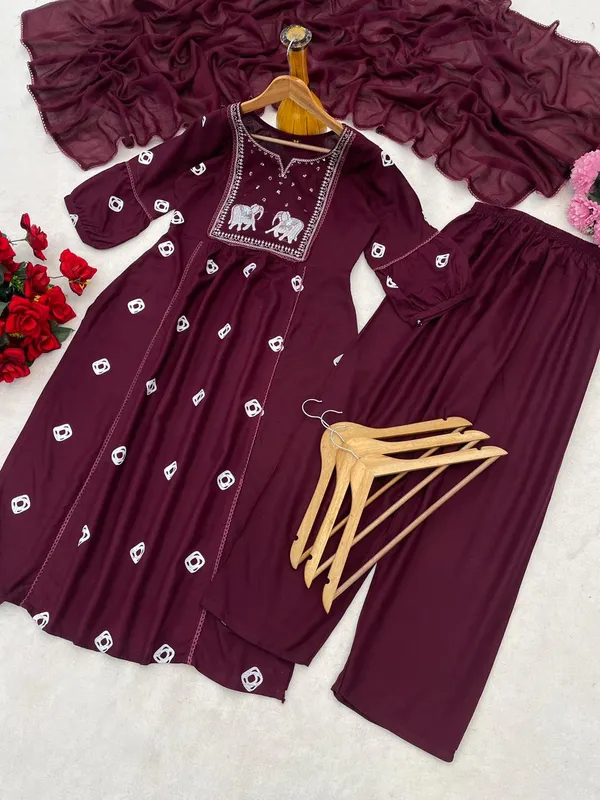 Wine_Reyon_Kurta_Set_For_Women