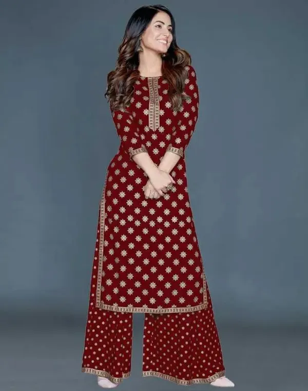 Red_Rayon_Kurta_Pant_For_Women