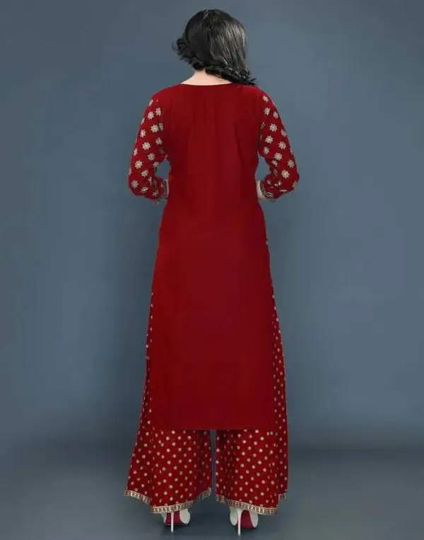 Red_Rayon_Kurta_Pant_For_Women