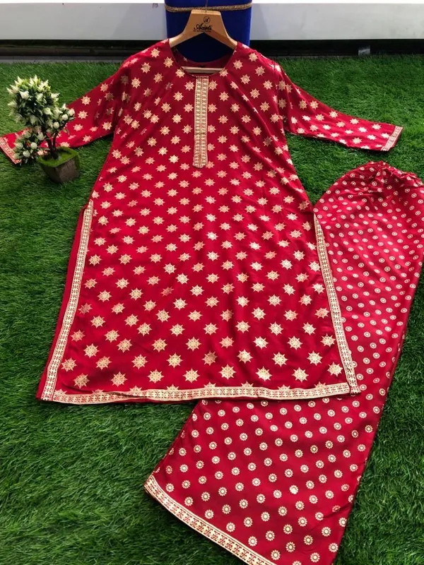 Red_Rayon_Kurta_Pant_For_Women
