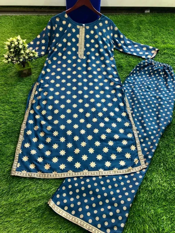 Blue_Rayon_Kurta_Pant_For_Women