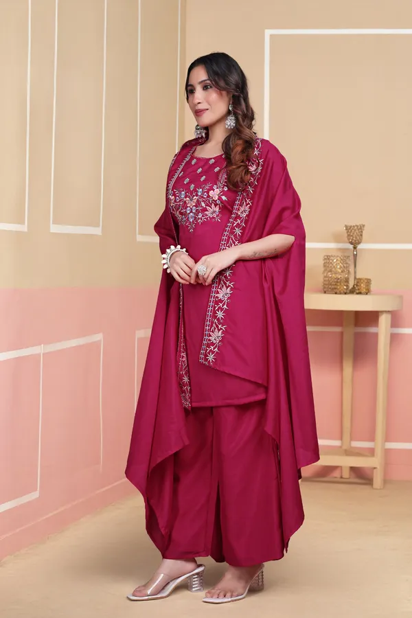 Pink_Vichitra_Silk_Kurta_Set_For_Women
