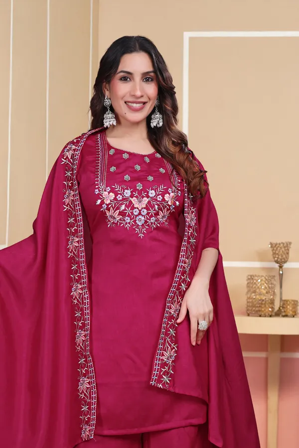 Pink_Vichitra_Silk_Kurta_Set_For_Women