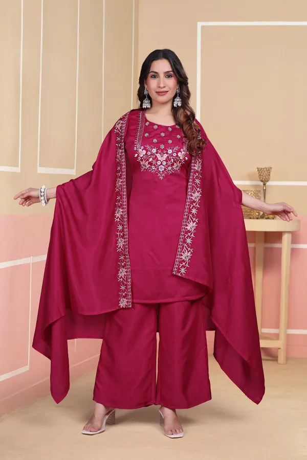 Pink_Vichitra_Silk_Kurta_Set_For_Women