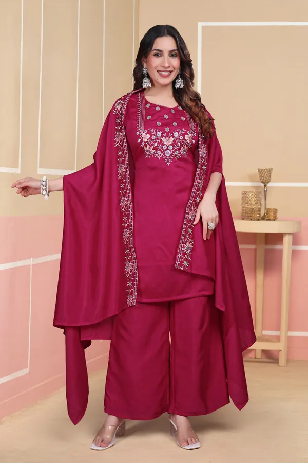 Pink_Vichitra_Silk_Kurta_Set_For_Women
