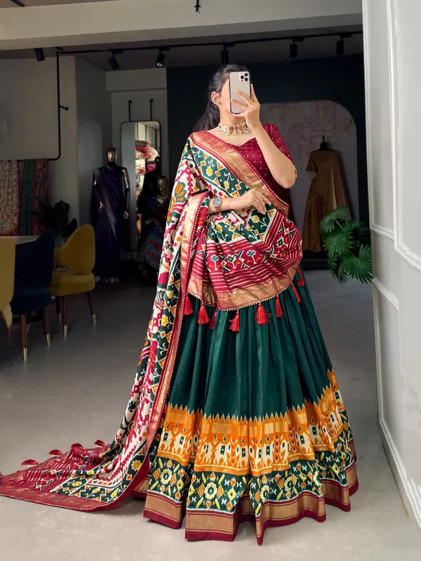 Green_Tusser_Silk_Lehenga_Choli_For_Women