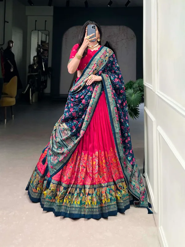 Pink_Tusser_Silk_Lehenga_Choli_For_Women
