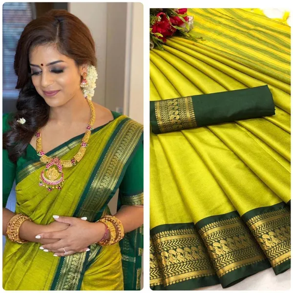 Lime_Green_Dola_Silk_Saree_For_Women