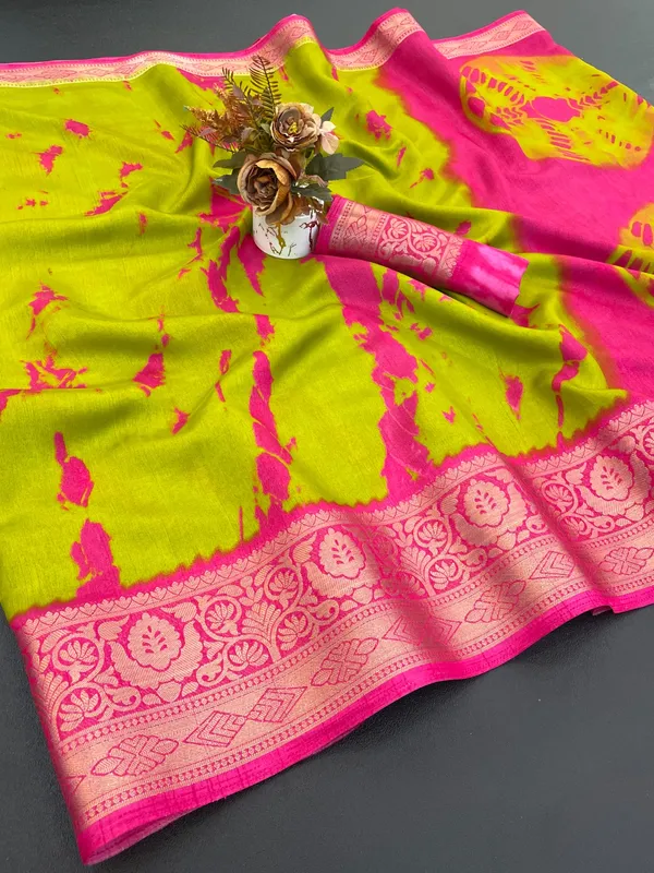 Lime_Green_Dola_Silk_Saree_For_Women