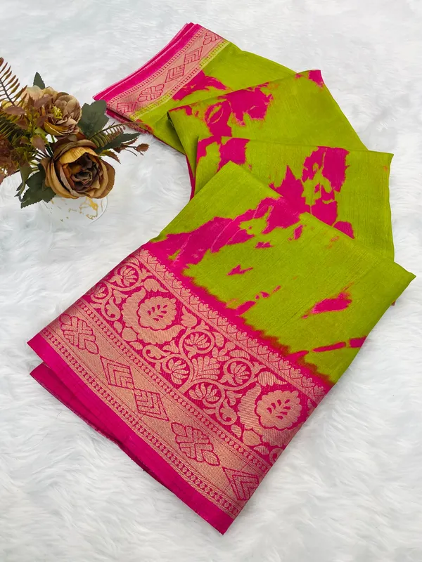 Lime_Green_Dola_Silk_Saree_For_Women