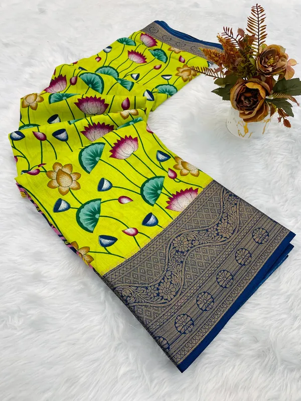 Lime_Green_Dola_Silk_Saree_For_Women