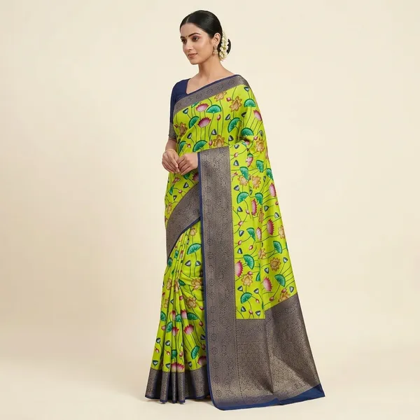 Lime_Green_Dola_Silk_Saree_For_Women