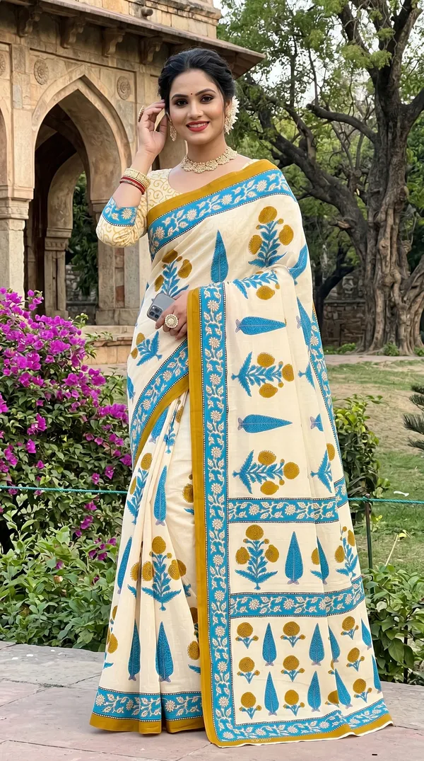 Floral_Print_Cotton_Blend_Saree