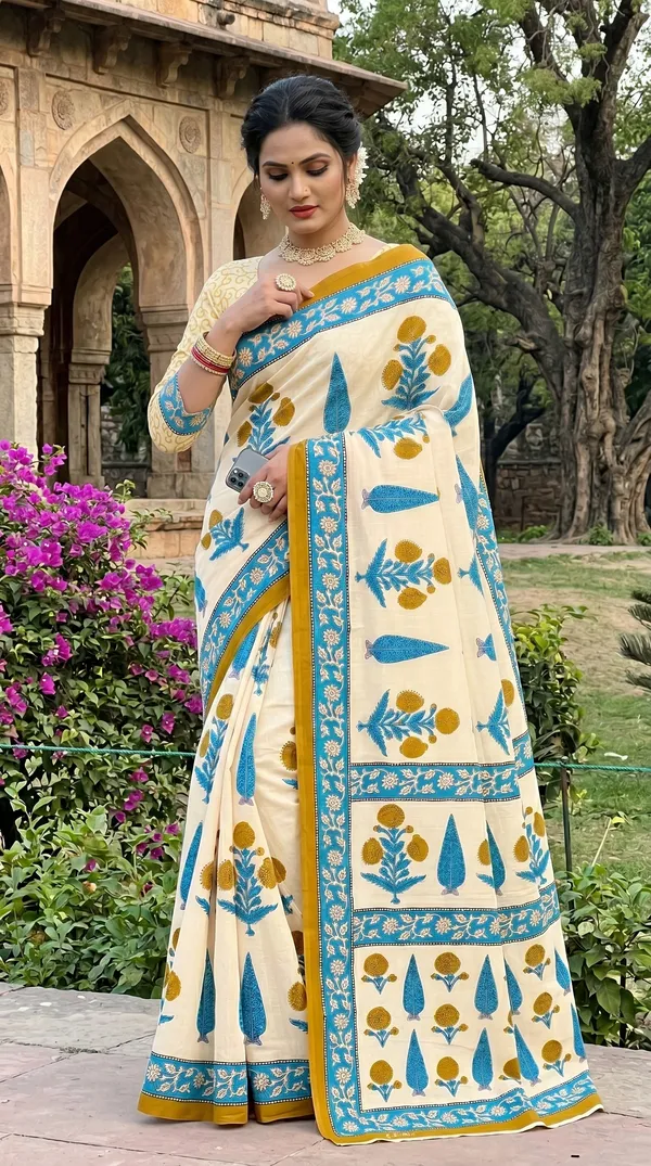Floral_Print_Cotton_Blend_Saree