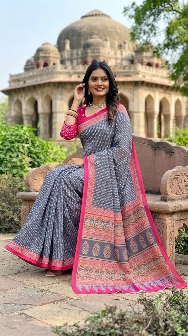 Floral_Print_Cotton_Blend_Saree
