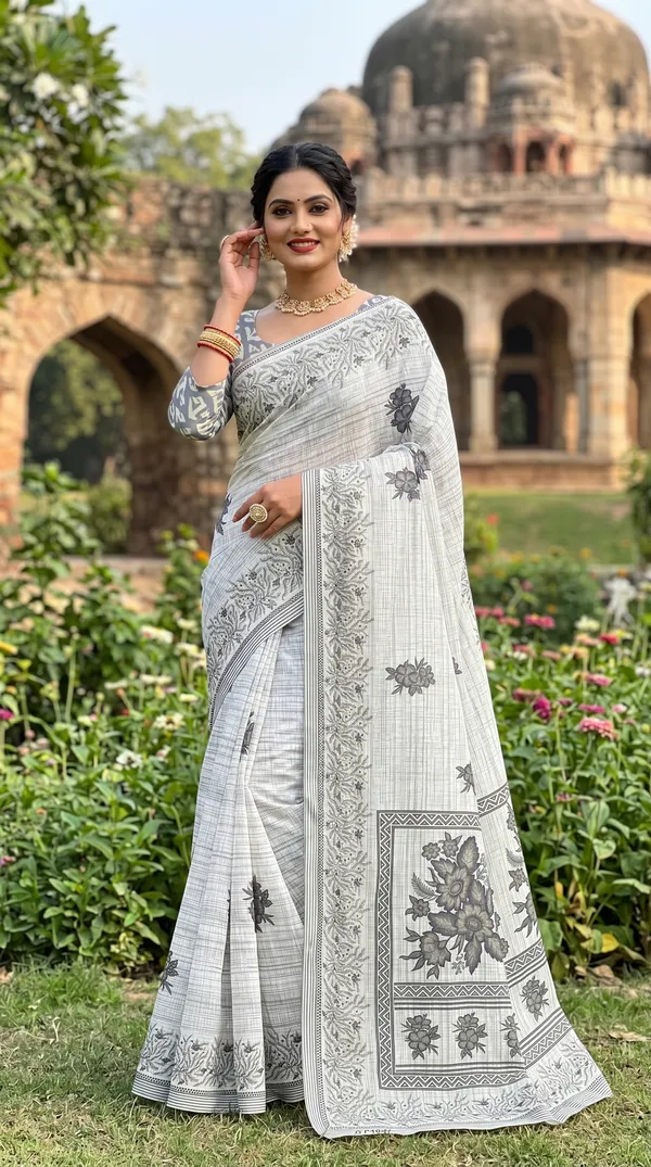 Floral_Print_Cotton_Blend_Saree