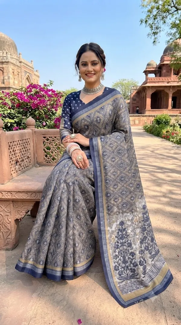 Floral_Print_Cotton_Blend_Saree