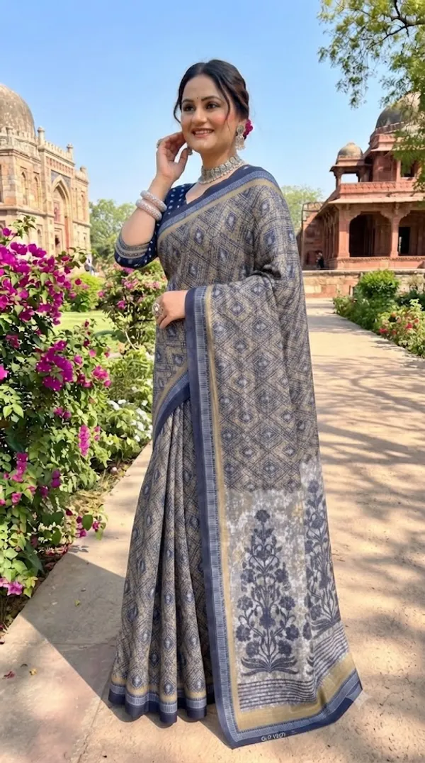 Floral_Print_Cotton_Blend_Saree