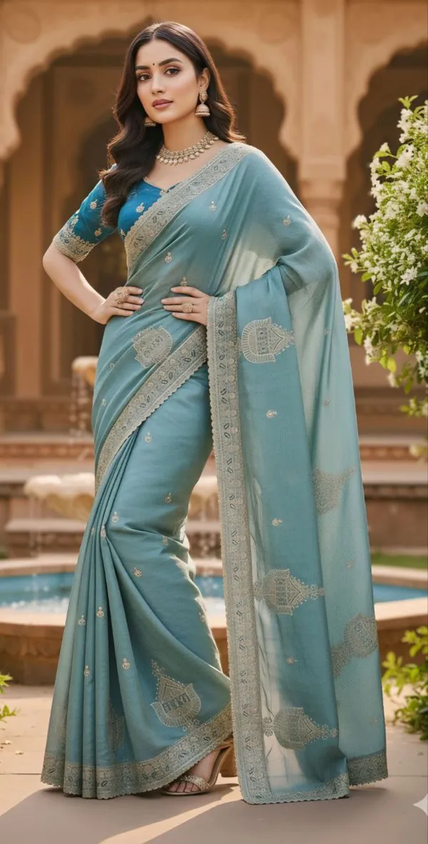Blue_Tweel_Net_Silk_Saree_For_Women