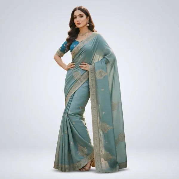Blue_Tweel_Net_Silk_Saree_For_Women