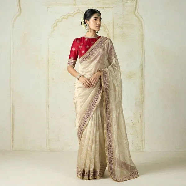 Cream_Tweel_Net_Silk_Saree_For_Women