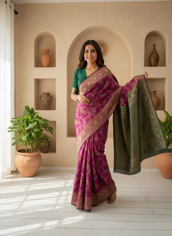 Wine_Banarasi_Silk_Saree_For_Women