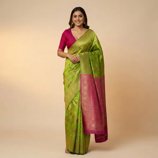 Lime_Banarasi_Silk_Saree_For_Women