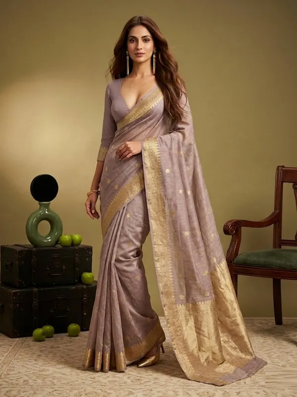 Peach_Linen_Saree_For_Women