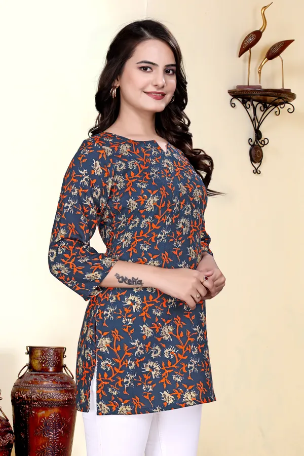 Navy_Blue_Cotton_Blend_Only_Short_Kurti_For_Women