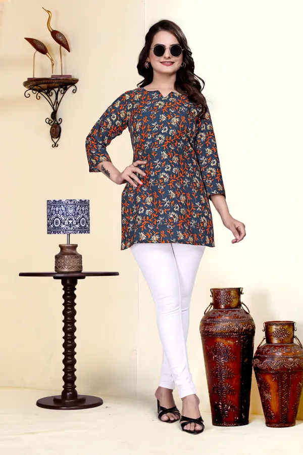 Navy_Blue_Cotton_Blend_Only_Short_Kurti_For_Women