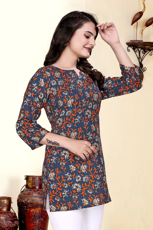 Navy_Blue_Cotton_Blend_Only_Short_Kurti_For_Women