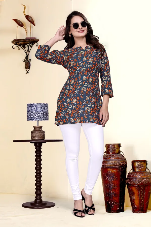 Navy_Blue_Cotton_Blend_Only_Short_Kurti_For_Women