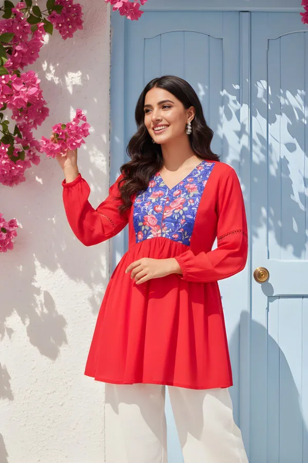 Red_Georgette_Short_Kurti_For_Women