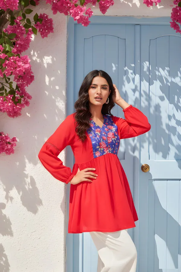 Red_Georgette_Short_Kurti_For_Women