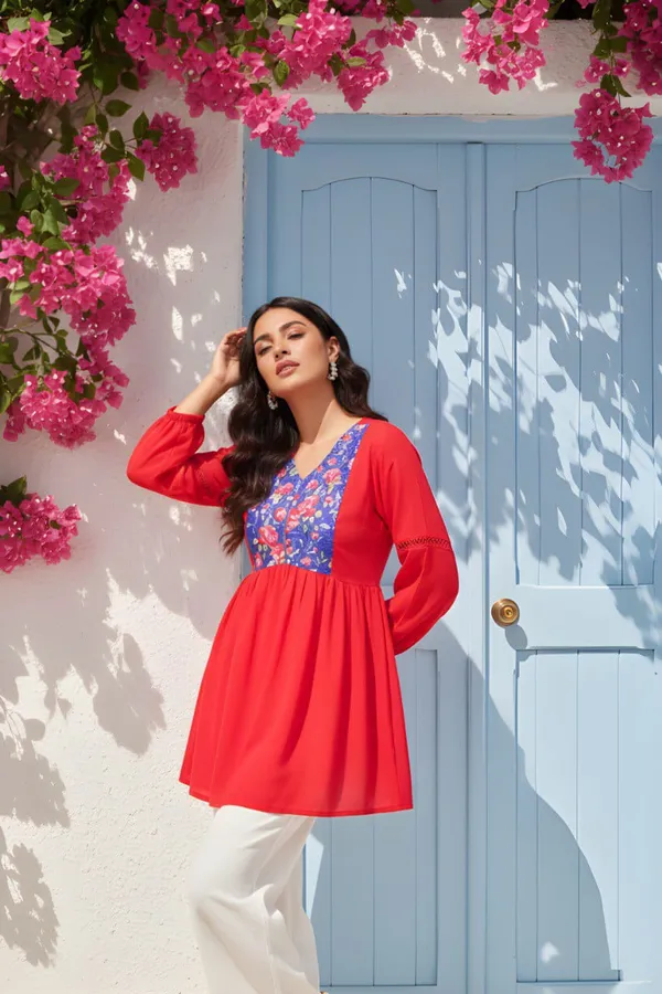 Red_Georgette_Short_Kurti_For_Women