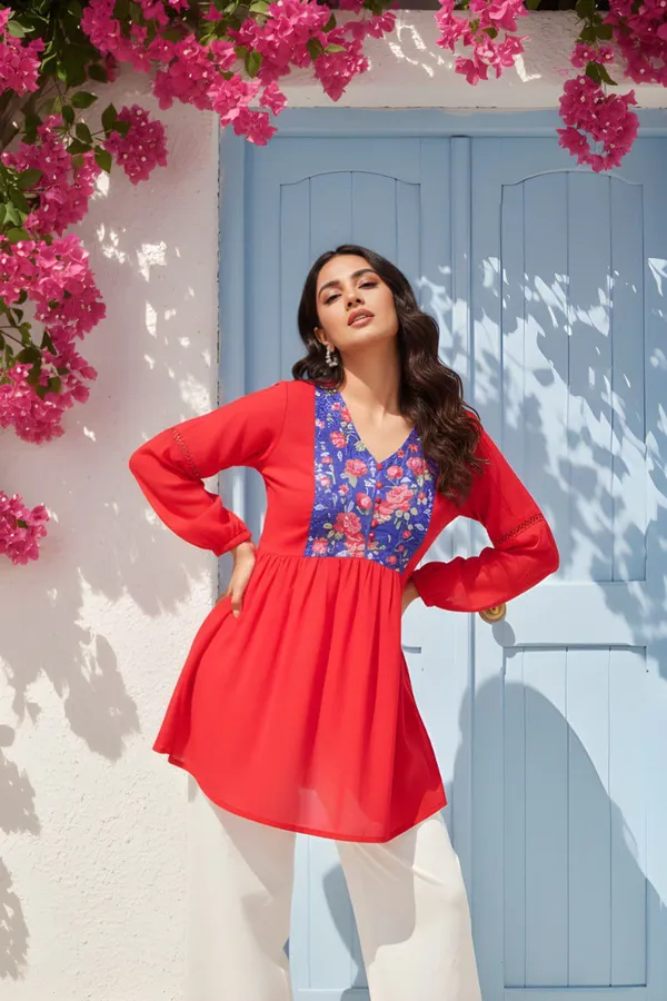Red_Georgette_Short_Kurti_For_Women