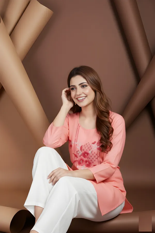 Peach_Cotton_Blend_Only_Short_Kurti_For_Women