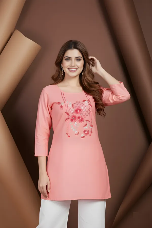 Peach_Cotton_Blend_Only_Short_Kurti_For_Women