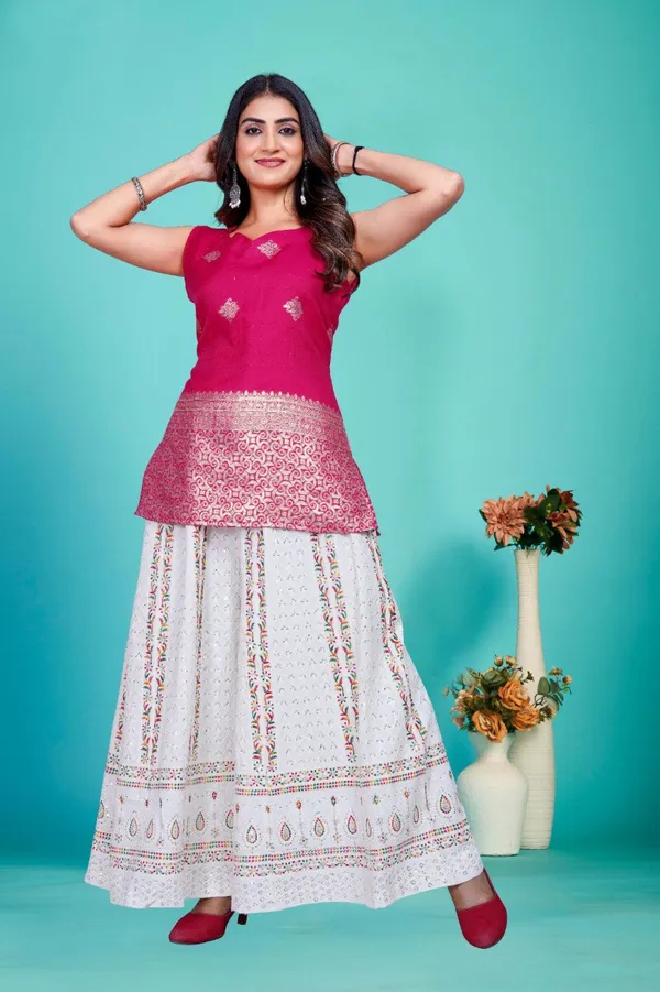 Pink_Banarasi_Silk_Only_Short_Kurti_For_Women